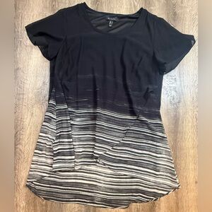 H by Halston, Ombre Short Sleeve Striped High-Low Tunic Blouse Size Medium